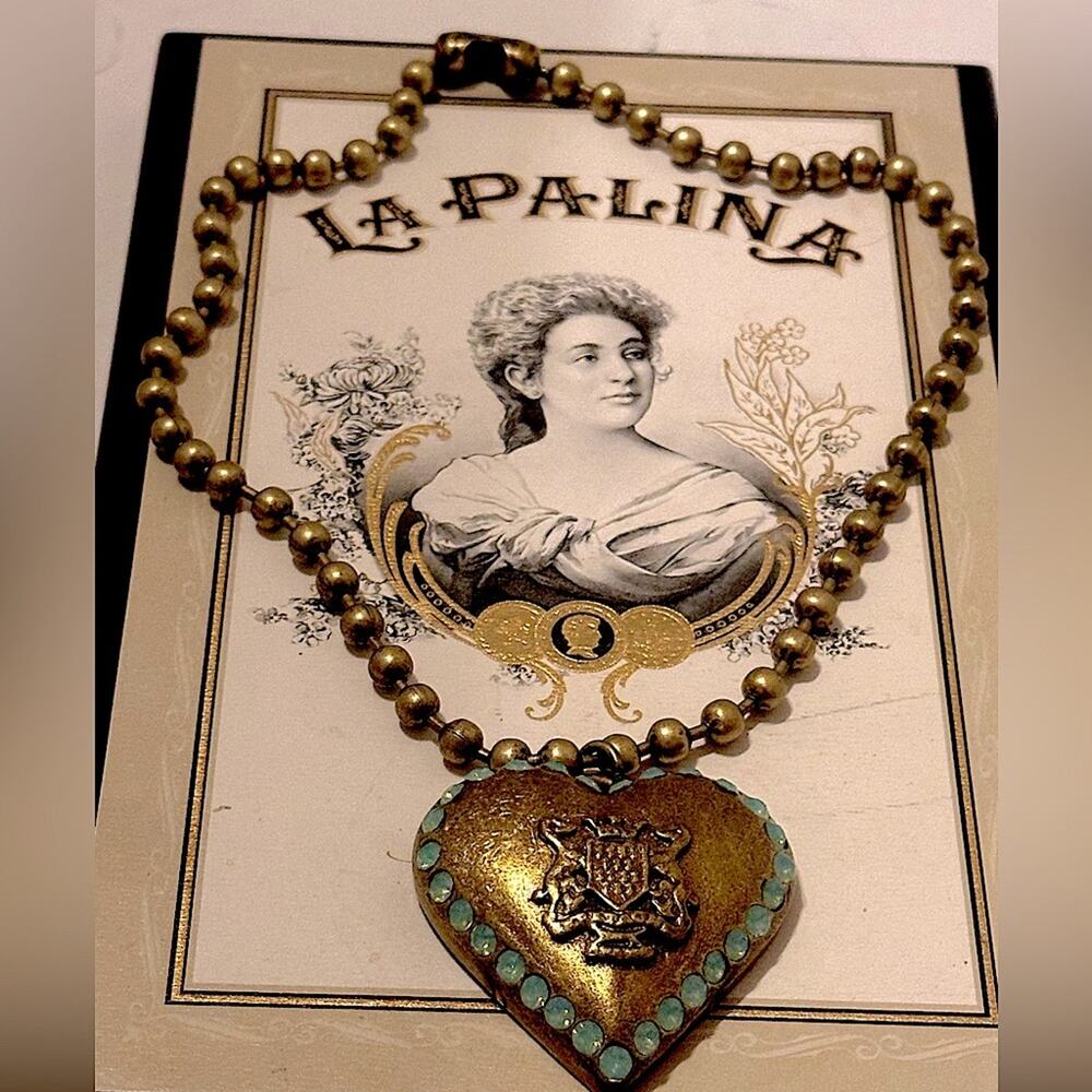 SISI AMBER HANDMADE ORIGINAL DESIGNS BRASS HEART / BEADED 18” CHAIN AUTHENTIC